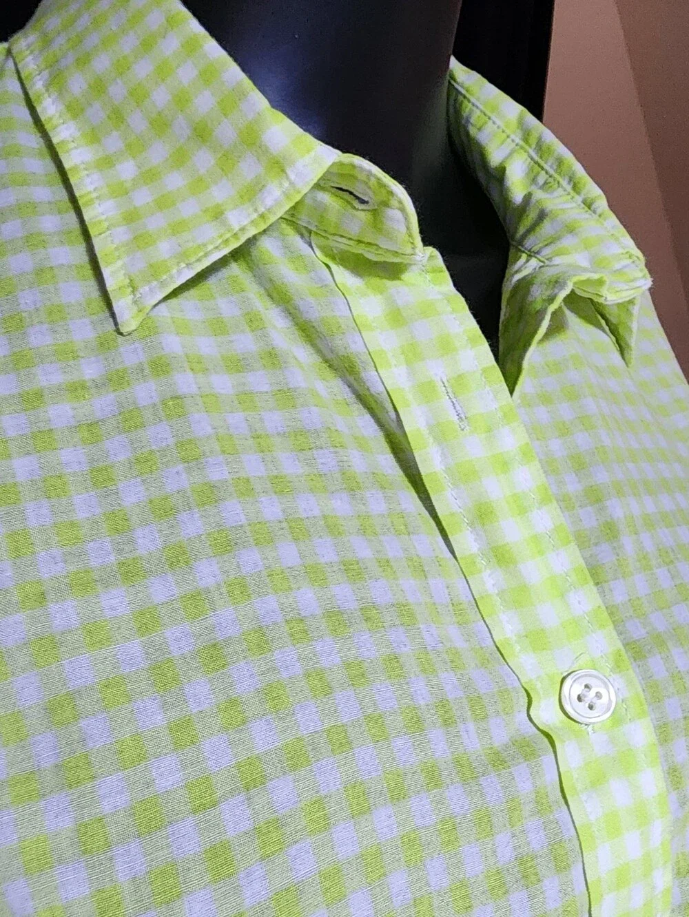 Vintage J.CREW Lime Green Gingham Button Front Shirt XS